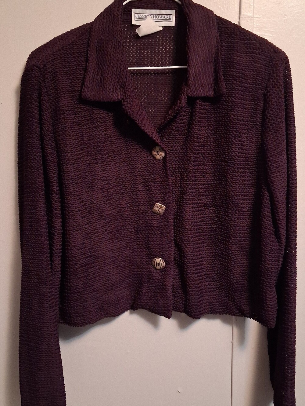 Vintage Jessica Howard Plum Textured Button-Front Cardigan